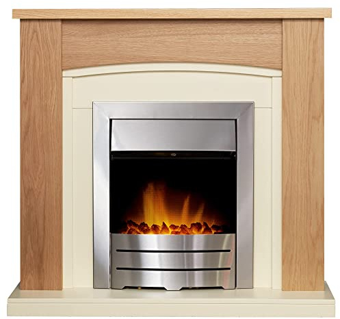 Adam Chilton Fireplace in Oak & Cream with Colorado Electric Fire in Brushed Steel, 39 Inch