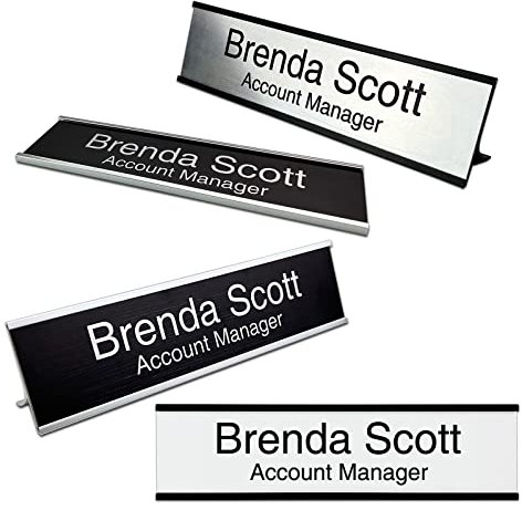 Placas de identificación de aluminio personalizadas de 2 x 8 pulgadas, escritorio de oficina personalizado o placas de identificación de pared con dos líneas de textos personalizados