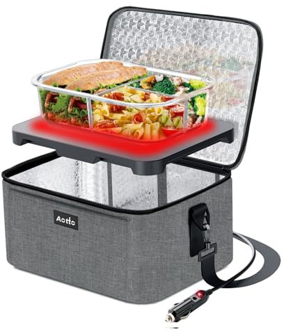 Portable Oven Car Food Warmer - 12V 24V 2-in-1 Personal Mini Microwave Heater Lunch Box with Indicator Light, Aotto Heating & Cooking Food Heating Carry Bag for Car & Truck Driver, Travel, Road Trip