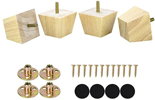 Michanco 2 inch Unfinished Wood Furniture Feet Sofa Legs Set of 4 for Couch Square Wooden Replacement Leg