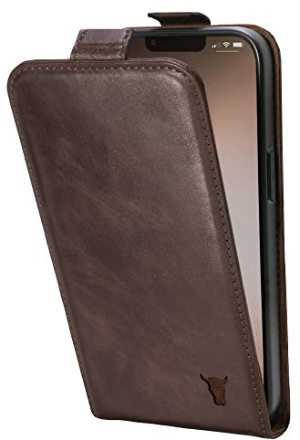 TORRO Leather Flip Case Compatible with iPhone 14 Plus – Genuine Leather MagSafe Compatible Case with Card Holder (Dark Brown)