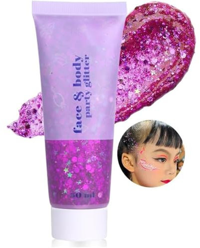 Beliky Girl Body Glitter Gel, 50ML Face Glitters Body Gel Sequins Shimmer Liquid Eyeshadow, Mermaid Sequins Liquid Holographic Glitter Gel, Chunky Glitter for Face Hair Nails (Fuchsia)