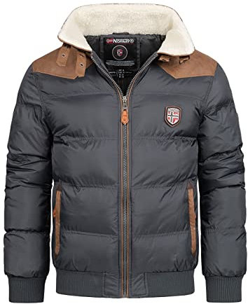 Geographical Norway Abramovitch Men Distribrands - Manteau Chaud Capuche Fourrure - Veste Chaude Homme - Blouson Manches Longues Doublure Coupe Vent Hiver - Parka Hommes Style Casual (Gris foncé L)