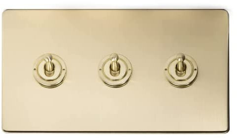 Soho Lighting Brushed Brass 3 Gang Dimming Toggle Light Switch | Dim Lights with a Toggle Switch | Multi-Location Dimming, New Technology, Indoor Lighting, Wall Light Switch