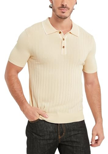 Kallspin Uomo Polo in Maglia a Manica Corta Maglie da Golf Top Estivi da Spiaggia(Beige Medium