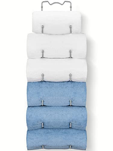 Towel Rack Wall Mounted, 6 Tier Metal Towel Rail for Bathroom, Hanging Towel Storage Organiser, Vertical Towel Holder Wine Rack Yoga Shelf (Chrome)