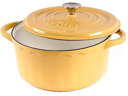 AILIBOO 6 QT Enameled Dutch Oven Pot with Lid-Dual Handles-Oven Safe up to 500° F or on Stovetop Use to Marinate, Cook, Bake, Refrigerate and Serve-Yellow Dutch Oven
