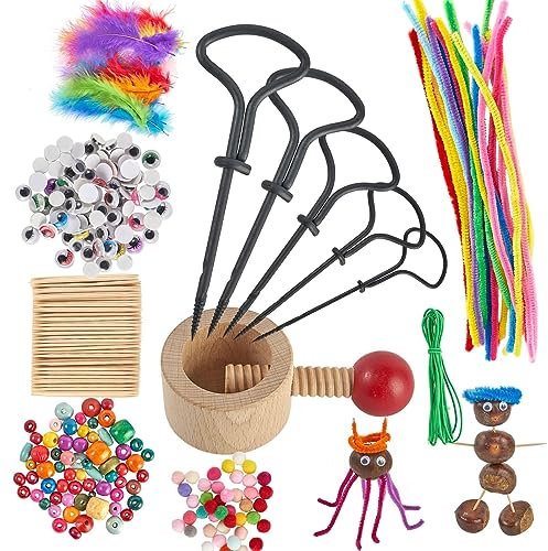 Kastanienbohrer Set mit Kastanienhalter, Kastanien Bastelset Kinder, Kastanienset zum Basteln mit Kastanien, Herbst Kastanienmännchen DIY Set, 1,5-5 mm Bohrer Kastanien, Mit DIY Bastel Zubehör