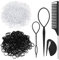 2000 Pièces Petit Elastique Cheveux Noir Elastique à Cheveux Transparent, Mini Elastique Caoutchouc pour Cheveux avec 2 Outil Queue de Cheval, Coupe Élastique, Peigne de Queue