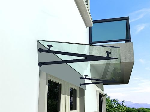 BuyLando.Shop - (Typ-7016) Glasvordach VSG Türdach Hausdach Pavillion Pergola Überdachung inkl Ral7016 Halter (V-Träger, 180x90cm Klarglas)