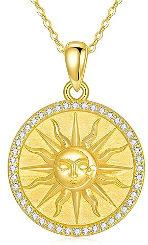 YAFEINI Sonne Münze Kette für Damen 925 Sterling Silber Gold Sonne und Mond Anhänger Halskette Sonne Schmuck Geschenk (Sonne)