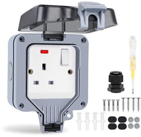 Chilymes Outdoor Socket, 13A IP66 Waterproof Plug Socket with Switched Cover Weatherproof Electrical Outlet for Garden & Patio Use