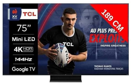 TCL TV Mini LED 4K 189 cm 75MQLED80 Mini LED 144Hz Google TV