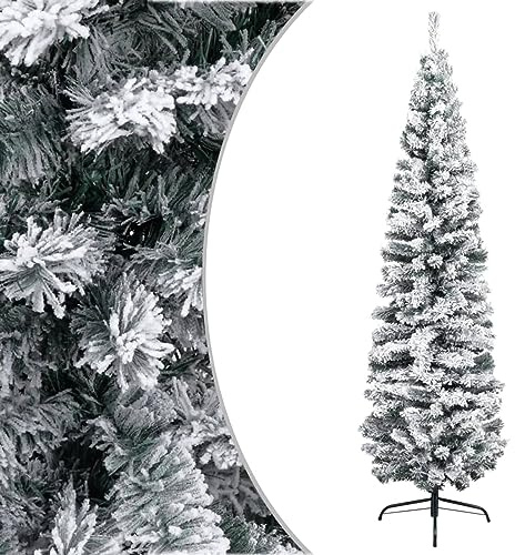 ARKEM Schlanker Künstlicher Weihnachtsbaum Beschneit Grün 180 cm PVC Mini Tannenbaum Deko