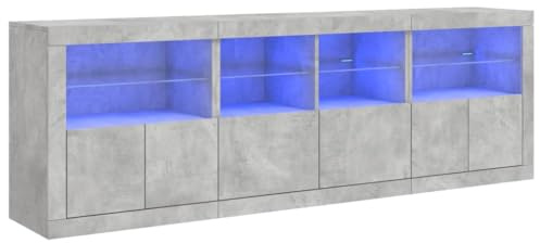 vidaXL Sideboard mit LED-Leuchten Betongrau 202x37x67 cm