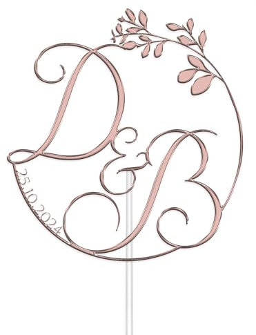 Personalised Acrylic Wedding Cake Topper by KreateSquare - Customised With Any Initials - Custom Colour - Wedding Cake Decoration (Rose Gold)
