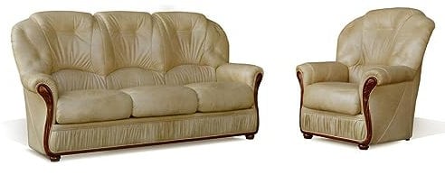 Vente-unique Couchgarnitur Leder 3+1 - Büffelleder - Beige - Daphne