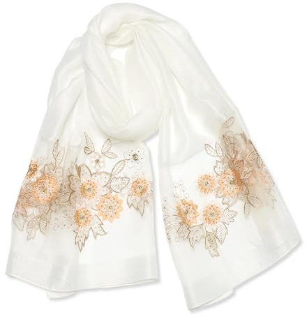 LumiSyne Seidenschal Chiffon Schal Damen Heikel Ginkgo Biloba Stickerei Transparenter Tüll Leichte Weich Lange Halstücher Sonnenschutz Stola Durchsichtiger Schal Frühling Herbst