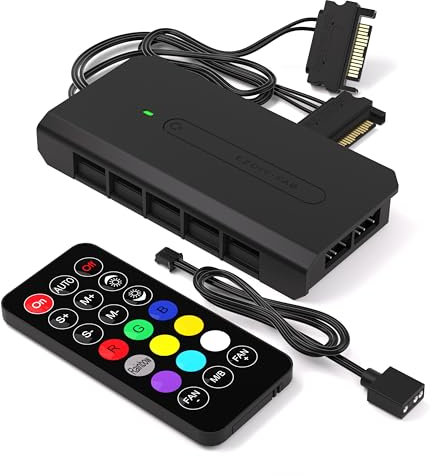 EZDIY-FAB 10 Ports RGB Fan Hub-I for PC Case Fans,Support 6-pin EZDIY-FAB RGB Fans,with 2X 5V 3pin Ports for ARGB Device,with SATA Power Cable and Remote Control,Motherboard Sync