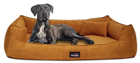 tierlando® Orthopädisches Hundebett Bruce mit abnehmbarem und waschbarem Velours-Bezug, Hundesofa ideal für mittelgroße und große Hunde Größe: 130x100cm | Farbe: 18 Ocker Orange