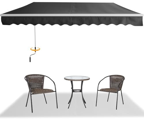 SUBTLETY Auvent à bras articulés en aluminium - 250 cm de large - Pour balcon - Protection solaire - Pliable - Avec manivelle - Imperméable - Gris foncé - 250 x 200 cm