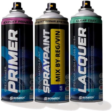 Aerosol Scratch Repair Kit Mixed by Reg Registration Plate Car Touch Up Paint for All Automotive Models - Exact Match Guarantee Include Primer & Lacquer - Pack of 3
