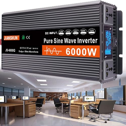 3000W-6000W Inversor 12V 24V 48V 60V A AC 110V /220 V Onda Pura Transformador de Corriente Power Inverter de Voltaje con a,Pantalla LCD,para Coche Placa Solar,3000W-12VTO220V