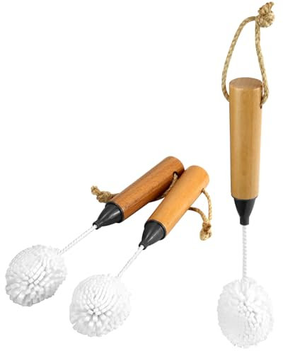 QWORK Whiskey Tasting Glass Brush - 3-Pack Natural Beech Wood Grips Foam Brush Cleaning Brushes