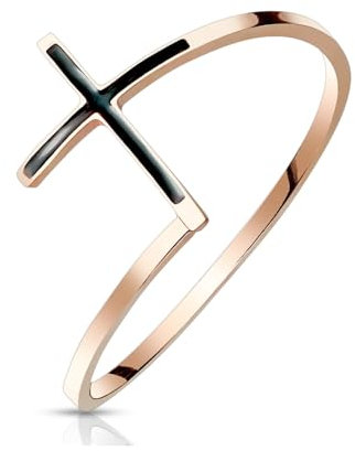 Treuheld® Roségoldener Ring mit schwarzem Kreuz | Größe: 54