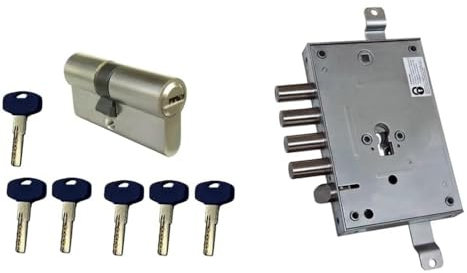 AERREGI KIT SERRATURA BLINDATA INTERASSE 28mm ENTRATA 63mm COMPLETO DI CILINDRO CON CHIAVE EUROPEA 30/60 mm CON 5 CHIAVI