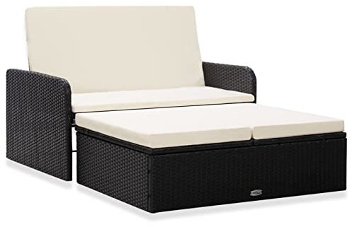 Generisch Gartensofa 2-Sitzer mit Stauraum Rattan Balkonsofa Rattansofa Gartensofa mit Liegefunktion Couch Terrasse Gartenbank Balkoncouch Balkonlounge Kleine Sofagarnitur - Sessel mit