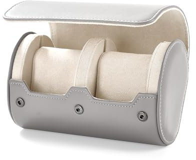 Oirlv Luxus PU Leder 2 Schlitze Uhrenrolle Reiseetui Aufbewahrungsetui Für Geschenkbox Weihnachten Jubiläum Geburtstag(Hellgrau)