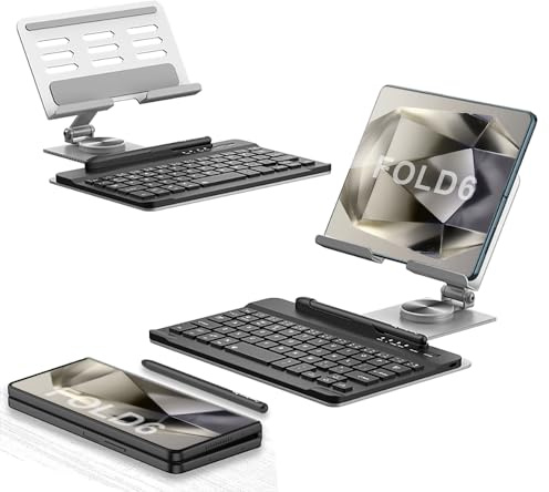 COQUE Galaxy Z Fold 6 Mobile Office Tastatur Kit,Telefon AR Drehwelle+Touch-Stift+Kabellose Bluetooth-Maus,Kit Case geeignet für Falttelefone Fold6/5/4/3/2-Silber