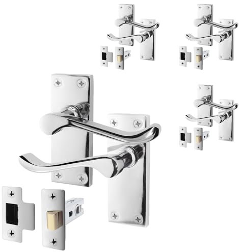 EAI Polished Chrome Victorian Scroll Door Handle Latch Set | 4 Pairs of Internal Lever Handles on Backplate & Latch (64mm)