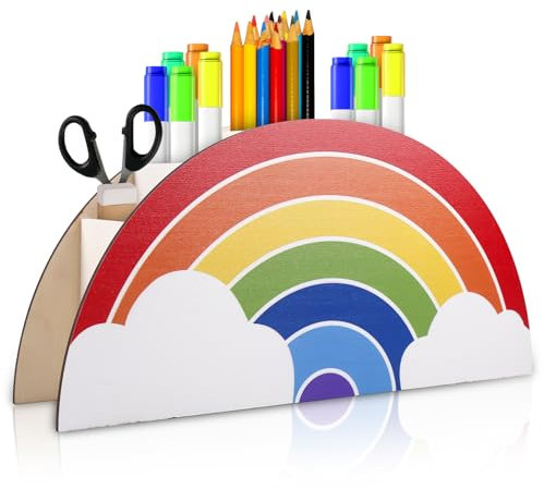 GOMETY Schreibtisch Organizer Regenbogen Stiftehalter, Kinder Schreibtisch Zubehör Holz Organizer Büro Stifte Organizer Stifteköcher Kinder-Stiftebox und Klassenzimmer Schreibtischorganizer