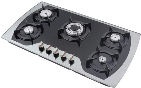 Plaque de cuisson à gaz 5 feux en acier inoxydable propane/gaz naturel pour installations intégrées et de table pour gaz liquéfié et gaz naturel