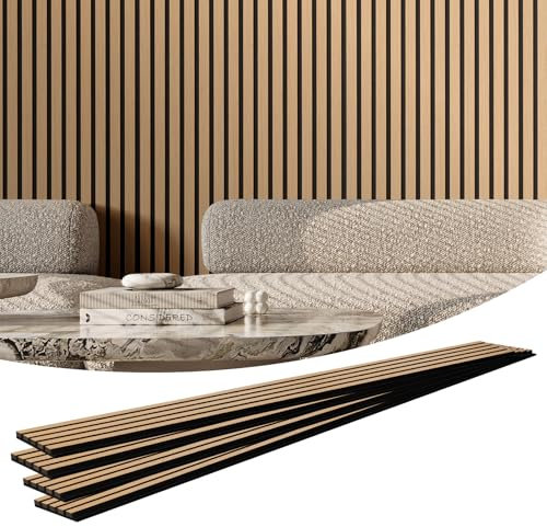VEVOR Wood Slat Acoustic Panels, 7.9 x 94.5 inch, MDF Accent Wooden Wall Panels for Modern Interior Wall Decor, Faux Wood Wall Board Panels for Noise Reduction, Light Oak