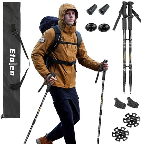 Set di 2 bastoncini da trekking per escursionismo, trekking, con sistema di bloccaggio rapido e anti-shock per uomini e donne, telescopici, pieghevoli, ultraleggeri, per escursionismo, campeggio