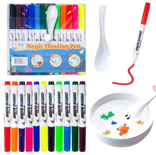 WISHKEY Juego de 11 Bolígrafos Mágicos de Agua, Marcadores de Tinta Flotante para Niños, Kit de Dibujo de Agua con Cuchara de Cerámica, Más de 8 Años