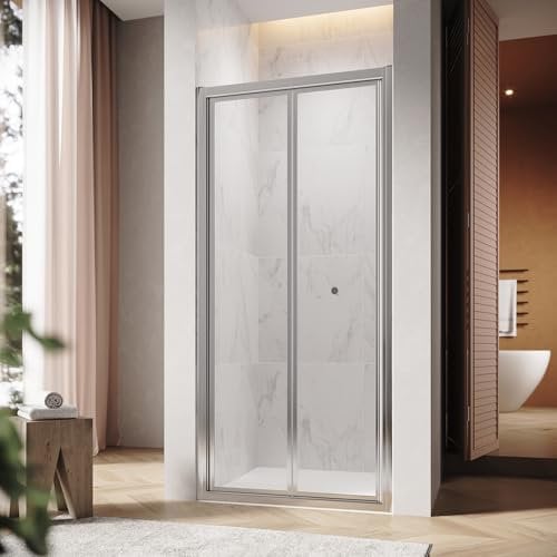 SUNXURY Porta scorrevole Doccia 80 x 185 cm Porta Pieghevole Box Doccia 80 cm Porta Nicchia Pieghevole in Vetro di Sicurezza Porta Doccia Porta Doccia Regolabile 76-80 cm Altezza 185 cm