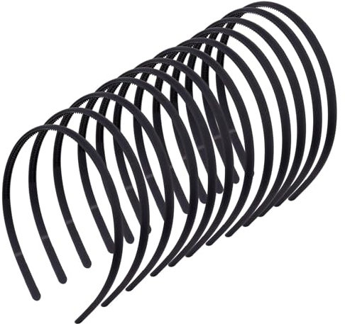 Bandeaux en Plastique 12 Pièces Unis Serre-Têtes Peigne de Dents Bandes de Cheveux Élastique Bricolage Sport Cerceau de Cheveux Pour Femme Fille Homme (8 mm Noir)