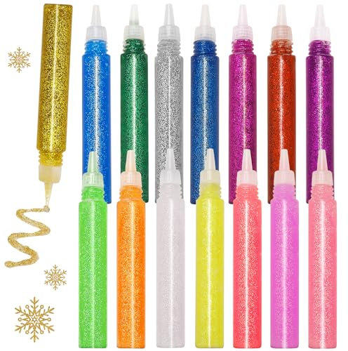 Glitter Glue Pens, 15 Colors Glitter Pens for Arts and Crafts, Rainbow Glue Sticks for DIY Bottle Decor, Projects Scrapbooking, Grad Caps, Cards Decorating Supplies