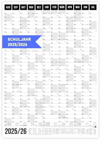 heaven+paper A1 Schuljahresplaner 2025/2026 Hochformat – Wandkalender mit Ferien & Feiertagen – Semesterplaner für Schule, Familie, Lehrer, Schüler, Studenten – Wandplaner gefaltet (Black, Hochformat)