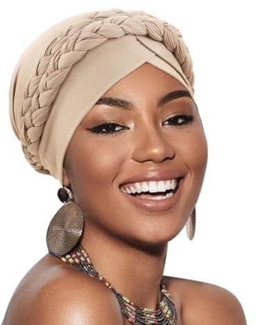 DRESHOW Afrikanischer Damen Turban Doppelt Geflecht Kopfbedeckung Kopftücher Chemo Kappe Vorgebunden Beanie Mütze Kopfwickel Schlafmütze