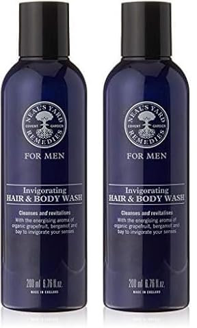 Neal's Yard Remedies | Invigorating Hair & Body Wash | Gifts for Men | Certified Organic Bergamot & Grapefruit Fragrance | Revitalises The Mind | 200ml (Pack of 2)
