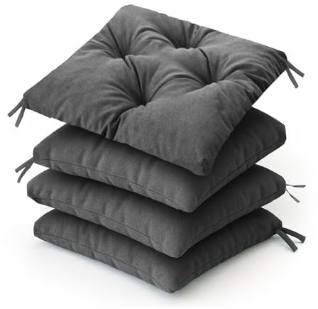 Bjird Wasserdichtes Stuhlkissen 45x45 cm – Gartenkissen für Stühle & Sessel – Dickes Sitzkissen 6 cm – Outdoor Sitzauflage für Gartenmöbel – Wetterfest & Pflegeleicht - 4er Set - Graphit