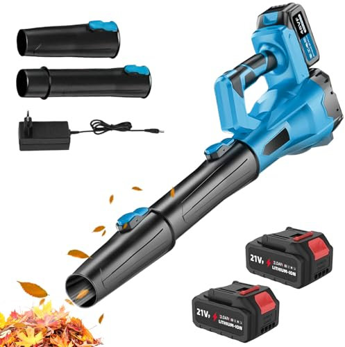 Soffiatore di foglie senza fili, batterie 3 Ah, motore senza spazzole, velocità del vento 130 MPH, velocità del vento di 60 m/s, soffiatore con 6 velocità per giardino e manutenzione dei prati (2