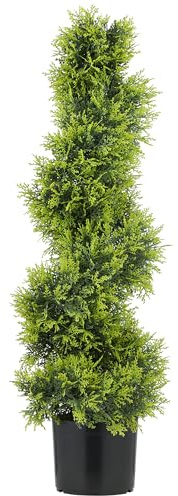HOMCOM Künstliche Zypresse 90cm Kunstpflanze in Spiralform, Plastik Künstliche Pflanzen im Topf, UV-beständig Kunstbaum Fake Plant wie echt für Wohnzimmer Schlafzimmer Büro Garten Moderne Dekoration