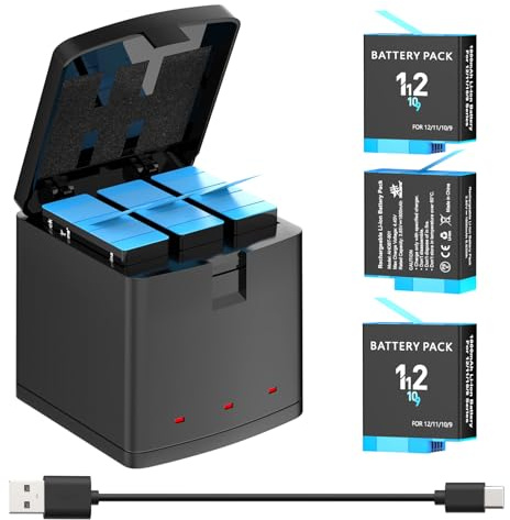 melasta Batteria di ricambio agli ioni di litio e caricabatterie per GoPro Hero 12 11 10 9 Series Camera