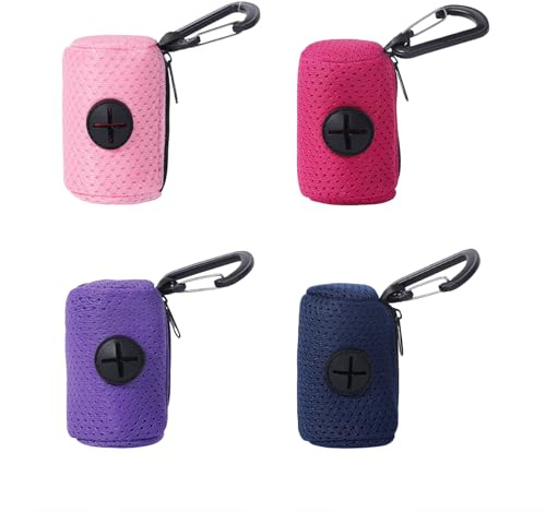 Auroriel 4er Pack Distributore di Sacchetti per Feces di Cane con Pratico Zip e Gancio per Passeggiate con Cani Escursioni Pulizia Distributore di Sacchetti per Feces (Ro